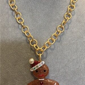 Gold ton chain necklace with Gingerbread Pendant!